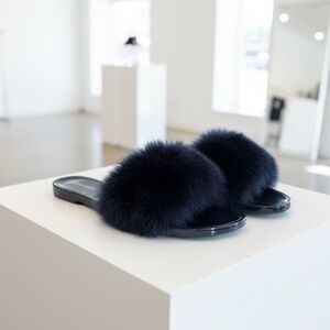 Steve Madden Black Fur Slide Sandals